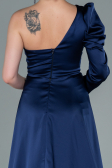 Robe De Soirée Satin Longue Bleu Marine ABU1715
