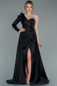 Robe De Soirée Satin Longue Noir ABU1715