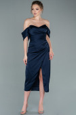 Robe de Cérémonie Midi Satin Bleu Marine ABK1404