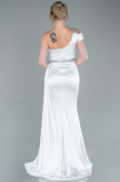 Robe de Soirée Longue Satin Blanc ABU2363