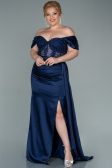 Robe Grande Taille Longue Satin Bleu Marine ABU2371