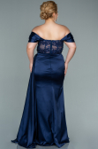 Robe Grande Taille Longue Satin Bleu Marine ABU2371