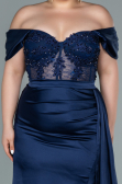 Robe Grande Taille Longue Satin Bleu Marine ABU2371