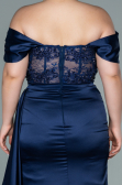 Robe Grande Taille Longue Satin Bleu Marine ABU2371