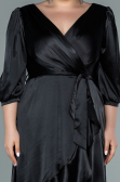Robe de Soirée Grande Taille Midi Satin Noir ABK1410