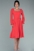 Robe de Cérémonie Midi Mousseline Corail ABK1441