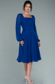 Robe de Cérémonie Midi Mousseline Bleu Saxe ABK1441