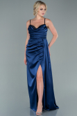 Robe de Soirée Longue Satin Bleu Marine ABU2477