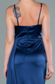 Robe de Soirée Longue Satin Bleu Marine ABU2477