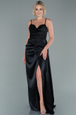 Robe de Soirée Longue Satin Noir ABU2477