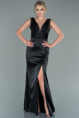 Robe de Soirée Longue Satin Noir ABU2479