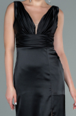 Robe de Soirée Longue Satin Noir ABU2479