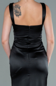Robe de Soirée Longue Satin Noir ABU2479