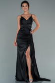 Robe de Fiançaille Longue Satin Noir ABU2495