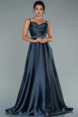 Robe De Soirée Satin Longue Anthracite ABU1601