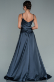 Robe De Soirée Satin Longue Anthracite ABU1601