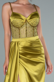 Robe De Soirée Satin Longue Pistache vert ABU2130
