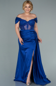 Robe Grande Taille Satin Longue Bleu Saxe ABU2371
