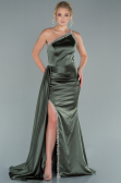 Robe de Soirée Longue Satin Kaki ABU2386