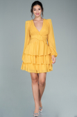 Robe De Cérémonie Mousseline Mini Jaune ABK171