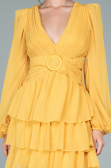 Robe De Cérémonie Mousseline Mini Jaune ABK171