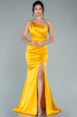 Robe de Soirée Longue Satin Moutarde ABU2518