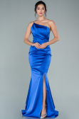 Robe de Soirée Longue Satin Bleu Saxe ABU2518