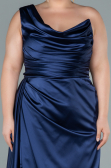 Robe de Soirée Grande Taille Longue Satin Bleu Marine ABU2531
