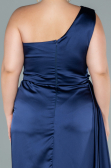 Robe de Soirée Grande Taille Longue Satin Bleu Marine ABU2531