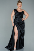 Robe de Soirée Grande Taille Longue Satin Noir ABU2531