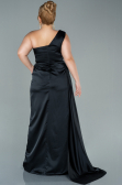 Robe de Soirée Grande Taille Longue Satin Noir ABU2531