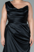 Robe de Soirée Grande Taille Longue Satin Noir ABU2531