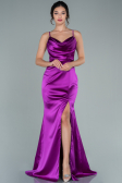 Robe De Soirée Satin Longue Violet ABU1938