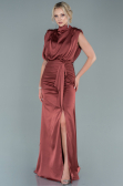 Robe de Soirée Longue Satin Marron clair ABU2133