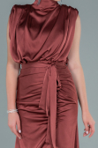 Robe de Soirée Longue Satin Marron clair ABU2133