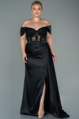 Robe Grande Taille Longue Satin Noir ABU2371