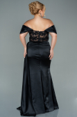 Robe Grande Taille Longue Satin Noir ABU2371