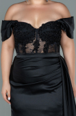 Robe Grande Taille Longue Satin Noir ABU2371