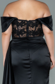 Robe Grande Taille Longue Satin Noir ABU2371