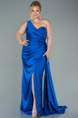 Robe de Soirée Grande Taille Longue Satin Bleu Saxe ABU2559