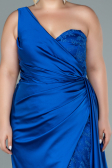 Robe de Soirée Grande Taille Longue Satin Bleu Saxe ABU2559