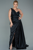 Robe de Soirée Grande Taille Longue Satin Noir ABU2559