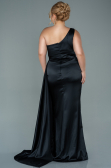 Robe de Soirée Grande Taille Longue Satin Noir ABU2559