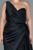 Robe de Soirée Grande Taille Longue Satin Noir ABU2559