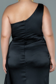 Robe de Soirée Grande Taille Longue Satin Noir ABU2559