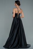 Robe de Soirée Longue Satin Noir ABU2583