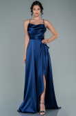 Robe De Soirée Satin Longue Bleu Marine ABU1843