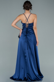 Robe De Soirée Satin Longue Bleu Marine ABU1843