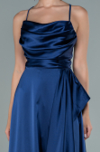 Robe De Soirée Satin Longue Bleu Marine ABU1843