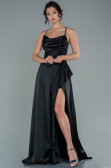 Robe de Soirée Longue Satin Noir ABU1843